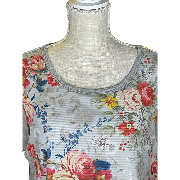 Sundance Women's Large Ever Blooming Layered Mesh Floral Tee Short Sleeve Gray - Picture 2 of 9